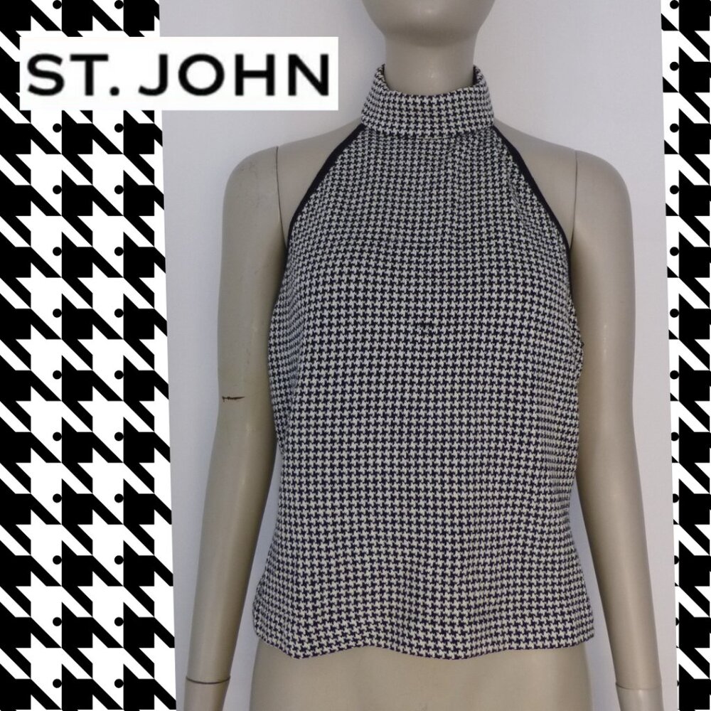 St. John Knitted Houndstooth Halter Top